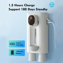 WHATOOK 浴室用自動漱口水分配器，18.26安士牆掛式漱口水分配器，附磁性杯子，3級分配水平，智能兒童成人漱口水分配器，白色浴室配件 - 白色 - 查看 5