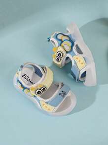 1pair Unisex Cartoon Hollow Out PU Mesh Anti-Slip Soft Closed Toe Slip-On Sneakers, Cute And Suitable For Summer - Blue - View 2