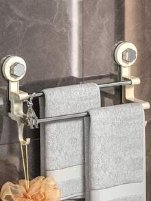 1入組雙桿毛巾架 - 節省空間的壁掛式毛巾儲物架，配有吸盤、鉤子和防銹材料，是浴巾、浴室配件和家居裝飾的理想組織者。 - 彩色 - 查看 10