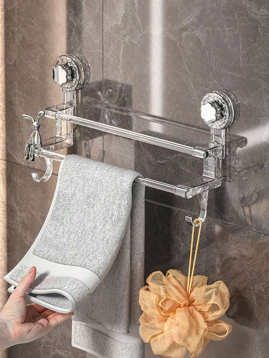 1入組雙桿毛巾架 - 節省空間的壁掛式毛巾儲物架，配有吸盤、鉤子和防銹材料，是浴巾、浴室配件和家居裝飾的理想組織者。 - 彩色 - 查看 1