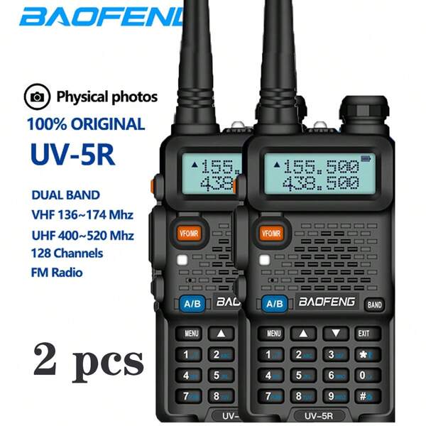 2PCS Baofeng UV-5R USB Long Range Ham Amateur With FM Radio Long Range Portable Two Way Radio Baofeng UV- 5R CB Radio Walkie Talkie