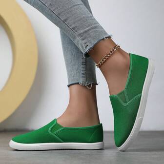 Women's Colorful Canvas Shoes, Casual Slip-On Outdoor Shoes, Lightweight Low Vamp Couple Walking Shoes