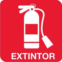 Señalamiento, Señalética, Letrero, Señal de protección civil: "Extintor". Impreso sobre plástico estireno calibre 40 laminado, ideal para interior o exterior. Medidas: 20 cm x 20 cm. - Rojo - Ver 1