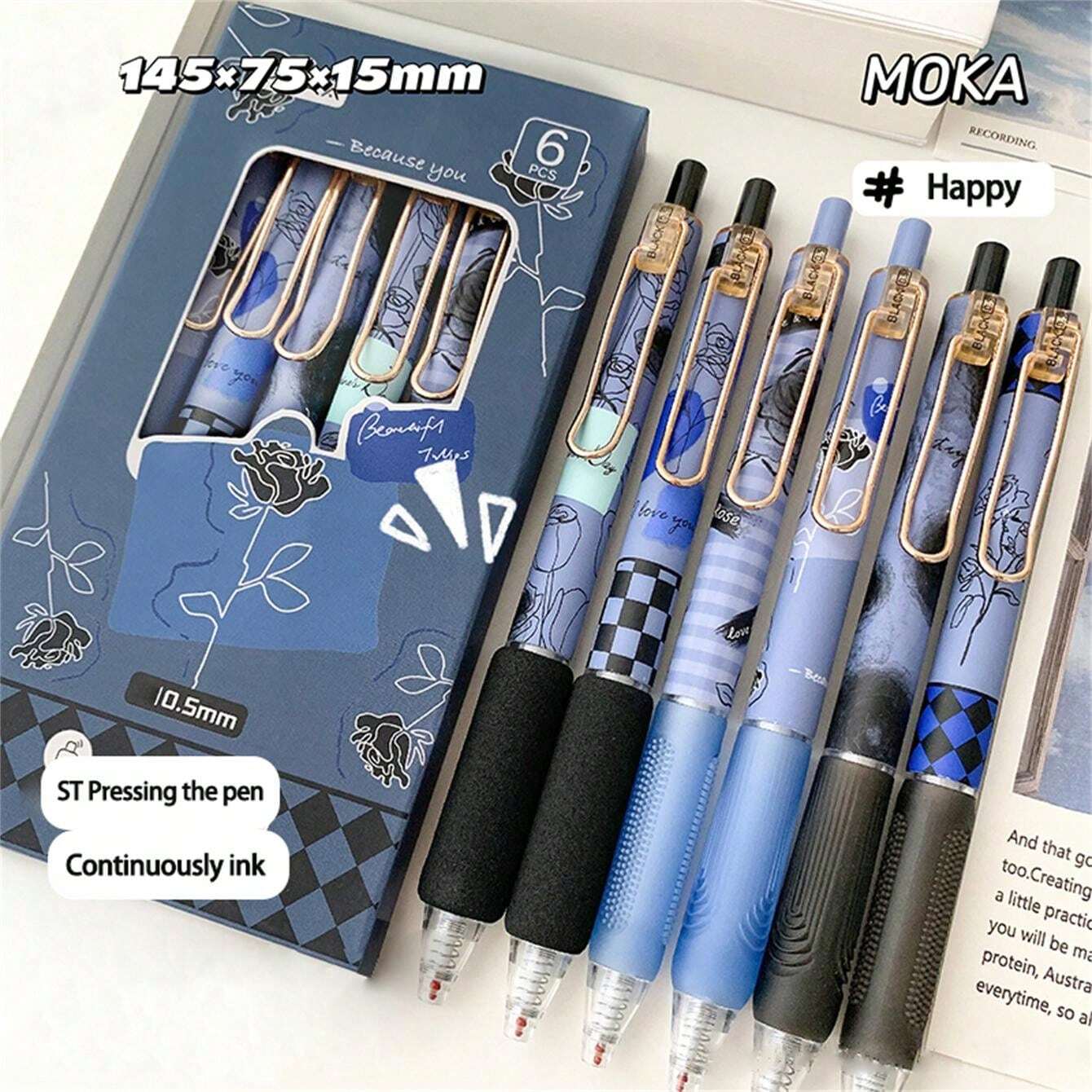 6pcs/Box Elegant Ins Style Rose Push Ballpoint Pens, High Precision 0