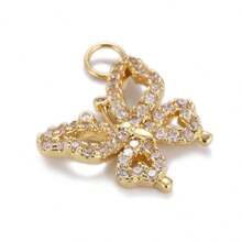 1pc Copper Plated 18k Gold Stylish Simple Personalized Animal Shaped Elephant Fox Butterfly Inlaid Rhinestone Pendant DIY Bracelet Necklace Earring Versatile Jewelry Accessory - Multicolor - View 8