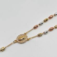 Collar De Tres Oros Virgen María Rosario Oro Laminado, Oración, Regalo Cristiano, Católico, Cruz, Rosario - 3 Oros - Ver 6