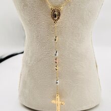 Collar De Tres Oros Virgen María Rosario Oro Laminado, Oración, Regalo Cristiano, Católico, Cruz, Rosario - 3 Oros - Ver 9