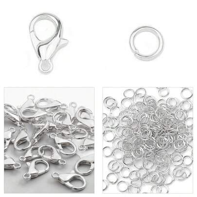 Conjunto de 150 fechos de lagosta, 100 argolas de salto, 50 fechos de lagosta, 30 correntes de cauda - Ferramentas de acessórios para fazer joias DIY de metal