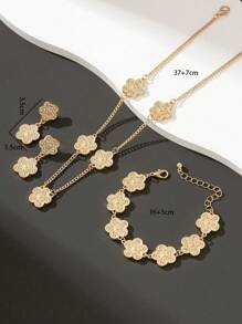 1set Sweet Clover Bracelet, Necklace And Earrings Set For Women With Rhinestone Inlays Valentines - Yellow Gold - View 5