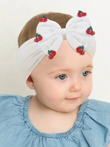 1pc Cherry Hair Bow Headband For Baby,Exquisite Crochet Knitting Cherry Fruit Decor White Hairband For Toddler Infant Newborn,Soft Fabric Elastic Hair Band,Kids Baby Hair Accessories Love Valentine