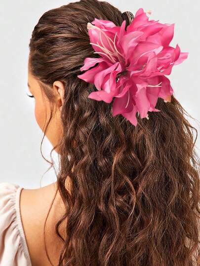 1 件波西米亚夏威夷爪夹，适合浓密头发，花朵发夹，大号发夹配饰，花朵装饰，适合女士女孩海滩旅行度假婚礼日常使用秋冬发饰，适合女士度假装扮