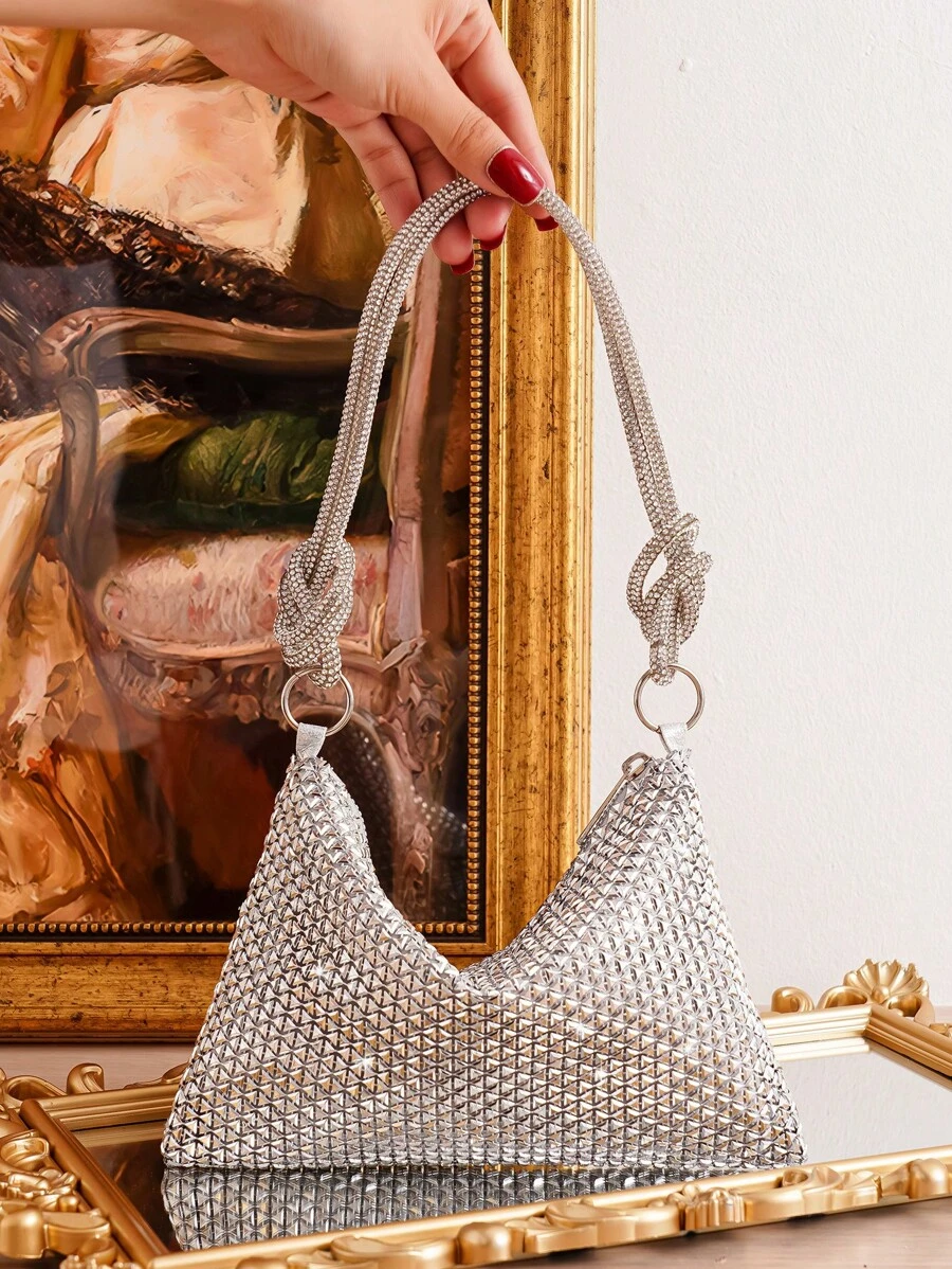 閃亮亮亮片晚宴手拿包，精美手工派對手提包，正式女士用袋，時尚淑女手提袋 - 銀色 - 查看 1