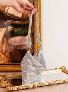 閃亮亮亮片晚宴手拿包，精美手工派對手提包，正式女士用袋，時尚淑女手提袋 - 銀色 - 查看 6