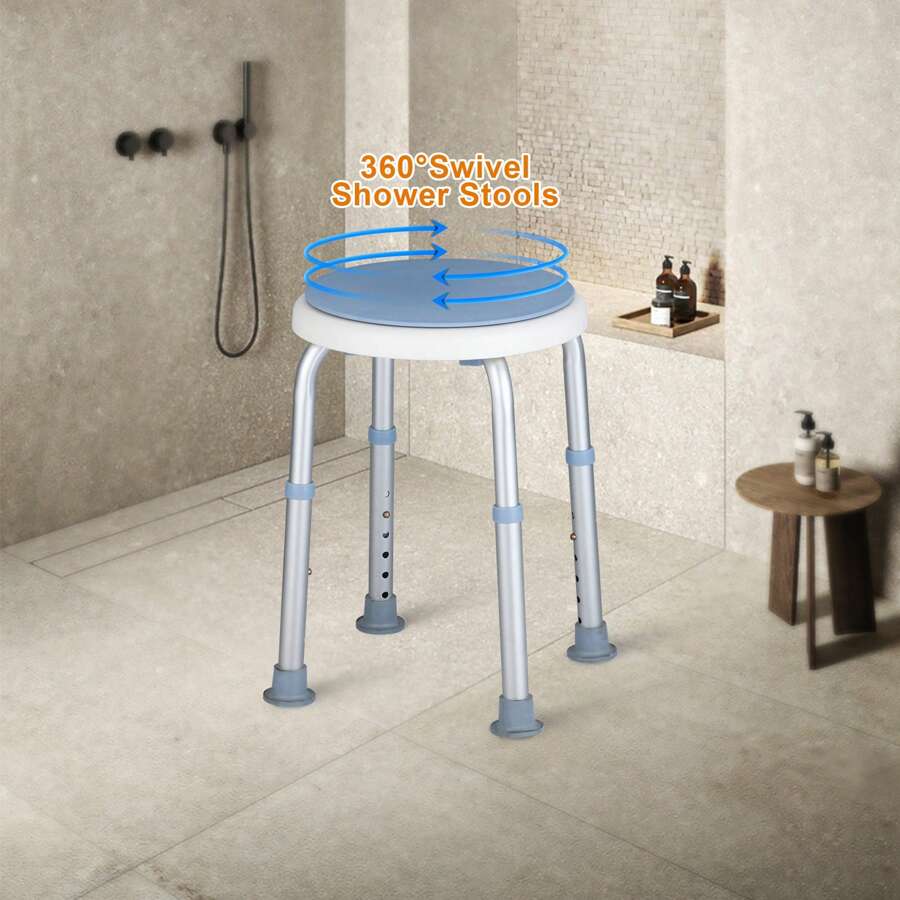 Round Indoor Shower Stool, Adjustable Shower Chair, Tool-Free Shower Seat For Bath Tub, Shower Bench For Elderly/Pregnant Women