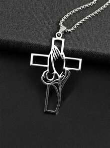 Christian Bible Cross Necklace, Stainless Steel Pendant Chain For Men, Prayer Jesus Jewelry Gift, Corrente Men - Silver - View 3