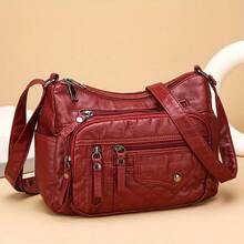 Fashion Multi Zipper Crossbody Bag, Soft Vegan Leather Shoulder Bag, Women's Multi Pockets Handbag Purse - 黑色 - 查看 3