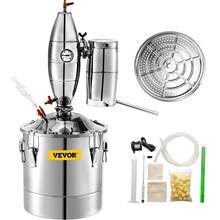 20L 5.28Gal Water Alcohol Distiller 304 Stainless Steel Moonshine Wine Making Boiler Home Kit With Thermometer For Whiskey Brandy Essential Oils - 銀色 - 查看 1