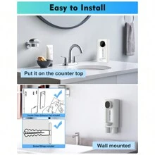 WHATOOK 浴室用自動漱口水分配器，18.26安士牆掛式漱口水分配器，附磁性杯子，3級分配水平，智能兒童成人漱口水分配器，白色浴室配件 - 白色 - 查看 10