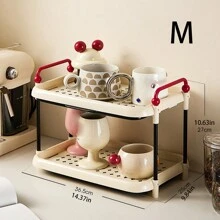 1pc Cup Storage Rack With Drain Tray Double-Layer Desktop Bar Countertop Cup Holder For Coffee, Tea Cups And Cream Cans - White - View 3