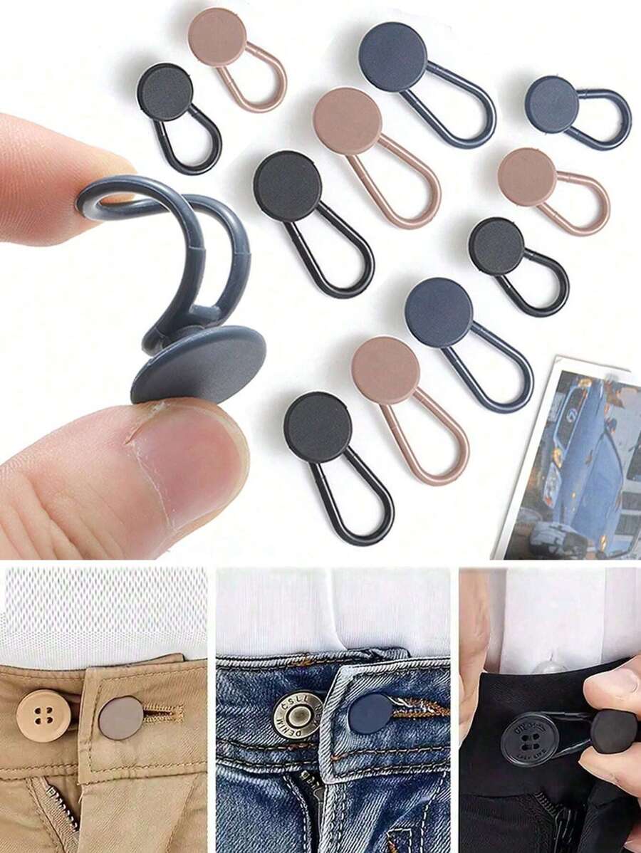 Set de 12/2 piezas Extensor elástico de goma para cintura de pantalones - Estirador de cintura de pantalón con botón ajustable