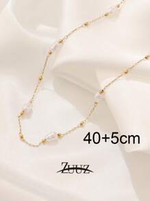 1 Đồng Hồ Thép Không Gỉ Đính Hạt Ngọc Trai Nữ Dây Chuyền Vòng Cổ Choker Trang Sức Nữ Người Bạn Tốt Nhất Quà Tặng - chuỗi vòng cổ - Xem 3