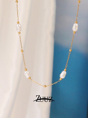1pc Stainless Steel Bead Pearl Necklace For Women Chain Choker Necklaces Female Jewelry Best Friends Gifts