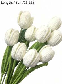Fake Tulips Artificial Flower Bouquet For Decoration, 6 Pack Tulip Crochet Flowers Bouquet For Table Decor, Handmade Knitted Tulip Flower With Stem & Leaf, Tulip Forever Flower - Style 1 - View 3