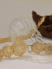 Vintage Court Style Hollow Flower & Head-Shaped Gold Coin Pattern Metal Alloy Waist Chain For Wedding, Banquet, Party Valentines,Mom,Mother,Mother's Day,Gift - Belt Waist Chain - View 2