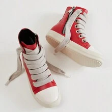 Men's Thick Shoelaces, Round Toe, High Top Casual Shoes, Niche Retro Thick Soled Board Shoes - 紅色 - 查看 3