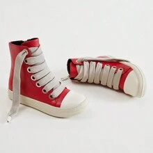Men's Thick Shoelaces, Round Toe, High Top Casual Shoes, Niche Retro Thick Soled Board Shoes - 紅色 - 查看 2
