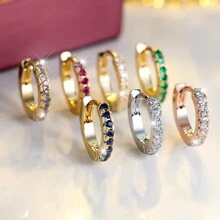 One Pair Of Gold-Plated Micro-Inlaid Zirconia Earrings - Red - View 2