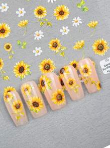 1 pieza de pegatina de uñas grabada en 6D, serie de flores populares de principios de verano, crisantemo, margarita, hojas y otros elementos vegetales, adecuado para que las niñas hagan su propia manicura DIY