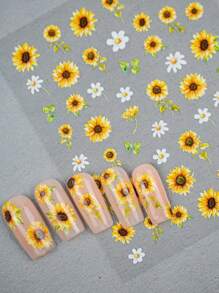1 pieza de pegatina de uñas grabada en 6D, serie de flores populares de principios de verano, crisantemo, margarita, hojas y otros elementos vegetales, adecuado para que las niñas hagan su propia manicura DIY
