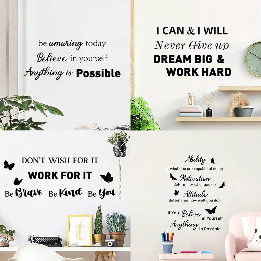 1pc Motivational Wall Stickers Peel And Stick Inspirational Phrases Wall Stickers Positive Quotes Stickers Suitable For Library Home School Office, Study Room, Living Room, Dining Room Wall Art Decoration - Multicolor - View 1