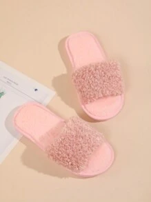 Children's Fashion Fluffy Open-Toe Pink Plush Slippers For Everyday Indoor Wear