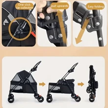 Pet Folding Stroller, Foldable Cat And Dog Stroller With Cup Holder, Breathable Visible Mesh, Suitable For Medium And Small Dogs And Cats - Black - View 6