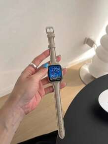 1pc Apple Watch Band, Elephant Gray Leather Band With Cold Style, Apple WatchBand Compatible With Apple Watch Strap Series Ultra 9-8-7-6-5-4-3-2-1, Compatible With Apple Watch SIze 38mm/40mm/41mm/42mm/44mm Thin Waist Design, Classy Feeling, Ultra-Fine Fiber Band Shows Delicate And Elegant, Classic And Timeless, The Simpler The Better For Highlighting Clean Charm, For Men And Women