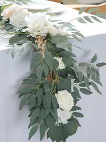 Artificial Flower Garland, 5.9ft Eucalyptus Greenery Garland Fake Flower Garland Wedding Flower Vine For Table Centerpieces Decorations Wedding Arch Door Arrangement Party Decor Outdoor Indoor Home Decor
