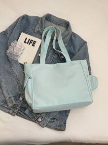 Bolso de tote de gran capacidad con monedero 1 pieza, nuevo estilo coreano, estilo universitario, mochila escolar para estudiantes de secundaria, bolso casual, bolso bandolera, bolso de lona, bolso transversal perfecto para la playa, la escuela, el trabajo y el uso diario, con múltiples compartimentos