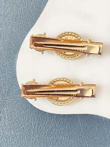 2入組女士玫瑰花合金珍珠精美髮夾邊夾短夾