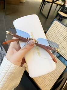 1pc Unisex Leopard Accessory Wood Pattern Temples, Ocean Lens Colorful Rimless Square Fashion Street Shooting Women Fashion Glasses, For Driving, Daily Accessory - Multicolor - View 14