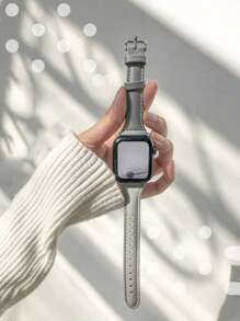 1pc Apple Watch Band, Elephant Gray Leather Band With Cold Style, Apple WatchBand Compatible With Apple Watch Strap Series Ultra 9-8-7-6-5-4-3-2-1, Compatible With Apple Watch SIze 38mm/40mm/41mm/42mm/44mm Thin Waist Design, Classy Feeling, Ultra-Fine Fiber Band Shows Delicate And Elegant, Classic And Timeless, The Simpler The Better For Highlighting Clean Charm, For Men And Women