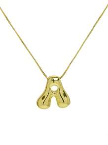 1入組鍍金銅製厚實字母氣球泡泡首字母吊墜項鍊，男女個性化時尚珠寶