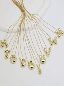 1入組鍍金銅製厚實字母氣球泡泡首字母吊墜項鍊，男女個性化時尚珠寶