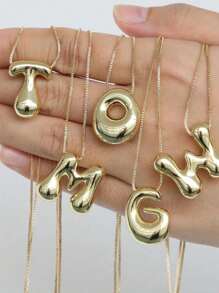 1入組鍍金銅製厚實字母氣球泡泡首字母吊墜項鍊，男女個性化時尚珠寶