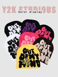 1pc Y2K Style Unisex Fashion Jacquard Knit Hat With OUT OF MY Lettering And Five-Pointed Star Design, Suitable For Street Parties And Outdoor Activities In Autumn And Winter For Warmth - Letter - View 1
