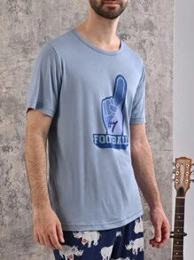 ADORMIR Conjunto de Pijama Short y Camiseta para Hombre - Azul - Ver 3