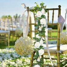 8Pcs(52 FT) Artificial Rose Vine Fake Flower Garland Fake Silk Rose Hanging Vine For Wedding Party Background Arch Garden Background Decoration - White - View 3
