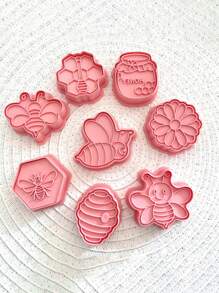 8入組蜜蜂餅乾切割器套裝,蜂蜜餅乾模具3d卡通可壓餅乾模具,diy餅乾印章廚房烘焙配件製糕點烘焙器具 - 粉色 - 查看 7