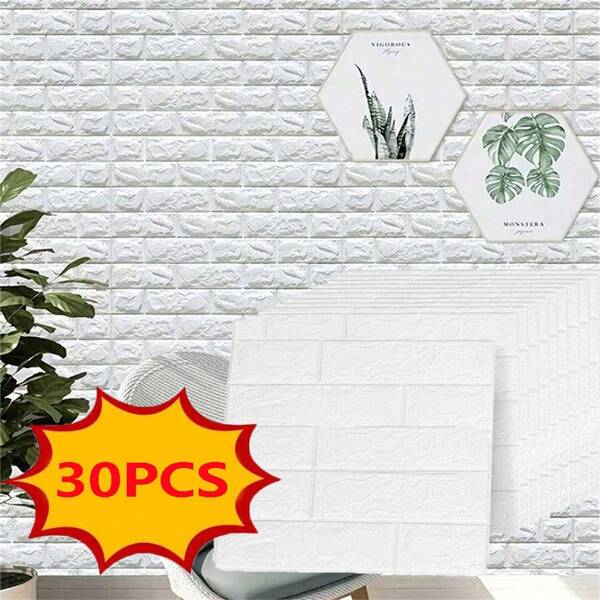 30 piezas de Pegatinas de pared 3D adhesivas, papel tapiz autoadhesivo, fácil de instalar, fácil de limpiar, fácil de cortar, adecuado para cocina, sala de estar, baño, pasillo, dormitorio, habitación infantil, panel decorativo de pared de espuma impermeable, dormitorio, sala de estar, habitación infantil, pegatina decorativa de fondo, resistente a choques, resistente a la humedad, azulejos autoadhesivos, pegatinas de renovación, papel tapiz, decoración de primavera para renovar tu hogar, pegatinas de decoración de festivales, regalos de cumpleaños y graduación